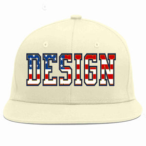 Custom Cream Vintage USA Flag-Gold Flat Eaves Sport Baseball Cap Design for Men/Women/Youth