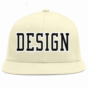 Custom Cream Black-White Flat Eaves Sport Baseball Cap Design for Men/Women/Youth