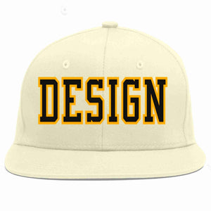 Conception personnalisée de casquette de baseball de sport à Eaves plates noir-jaune crème pour hommes/femmes/jeunes