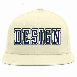 Conception personnalisée de casquette de baseball de sport à avant-toit plat bleu marine-blanc crème pour hommes/femmes/jeunes