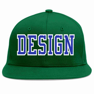 Conception personnalisée de casquette de baseball de sport à avant-toit plat vert Royal-blanc pour hommes/femmes/jeunes