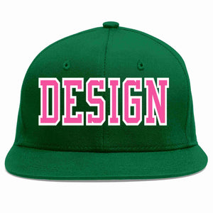 Conception personnalisée de casquette de baseball de sport à avant-toit plat vert rose-blanc pour hommes/femmes/jeunes