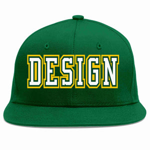 Conception personnalisée de casquette de baseball de sport à avant-toit plat vert blanc-kelly vert pour hommes/femmes/jeunes