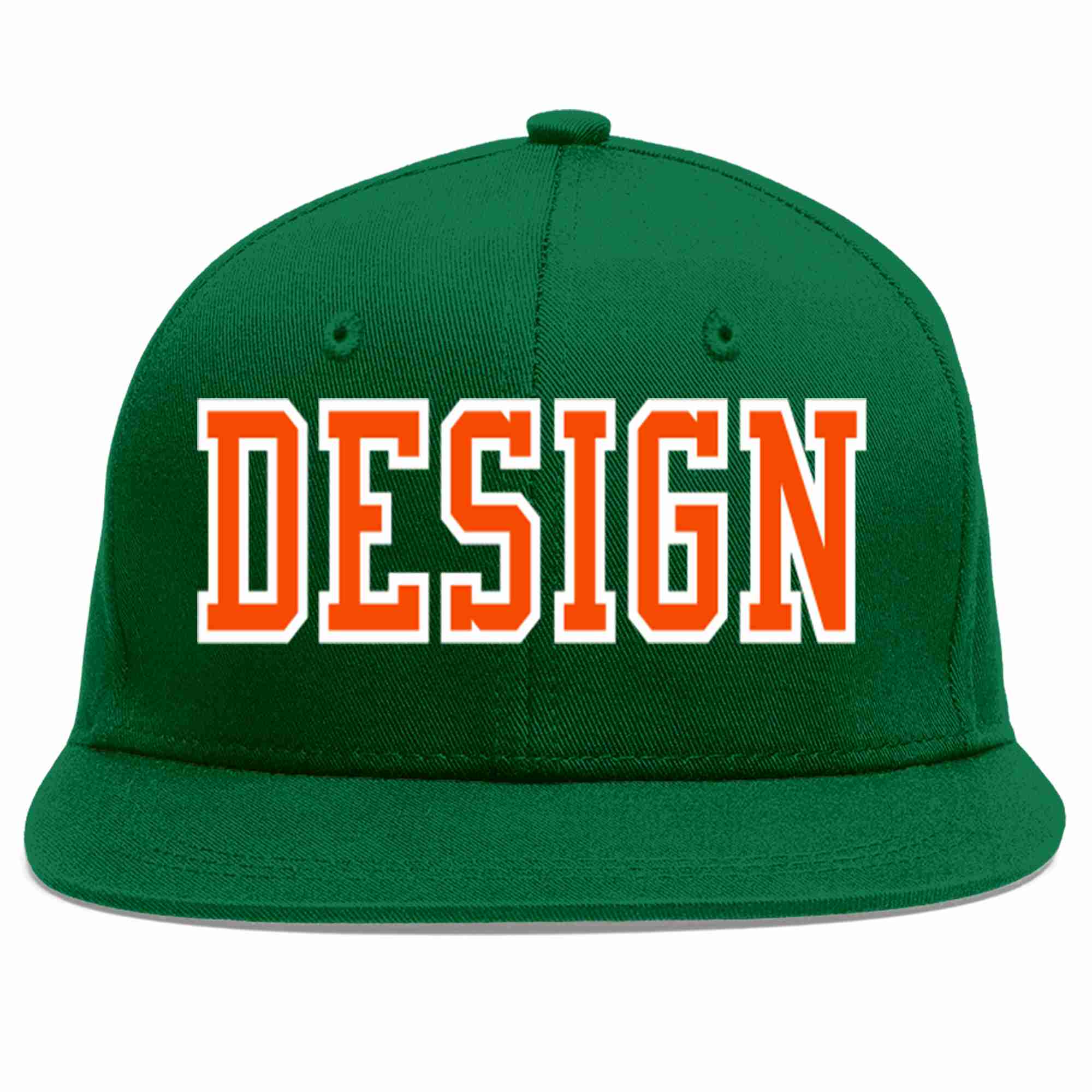 Conception personnalisée de casquette de baseball de sport à avant-toit plat vert orange-blanc pour hommes/femmes/jeunes