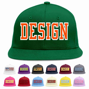 Conception personnalisée de casquette de baseball de sport à avant-toit plat vert orange-blanc pour hommes/femmes/jeunes