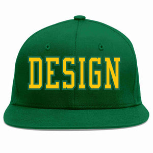 Conception personnalisée de casquette de baseball de sport à avant-toit plat vert or-Kelly vert pour hommes/femmes/jeunes