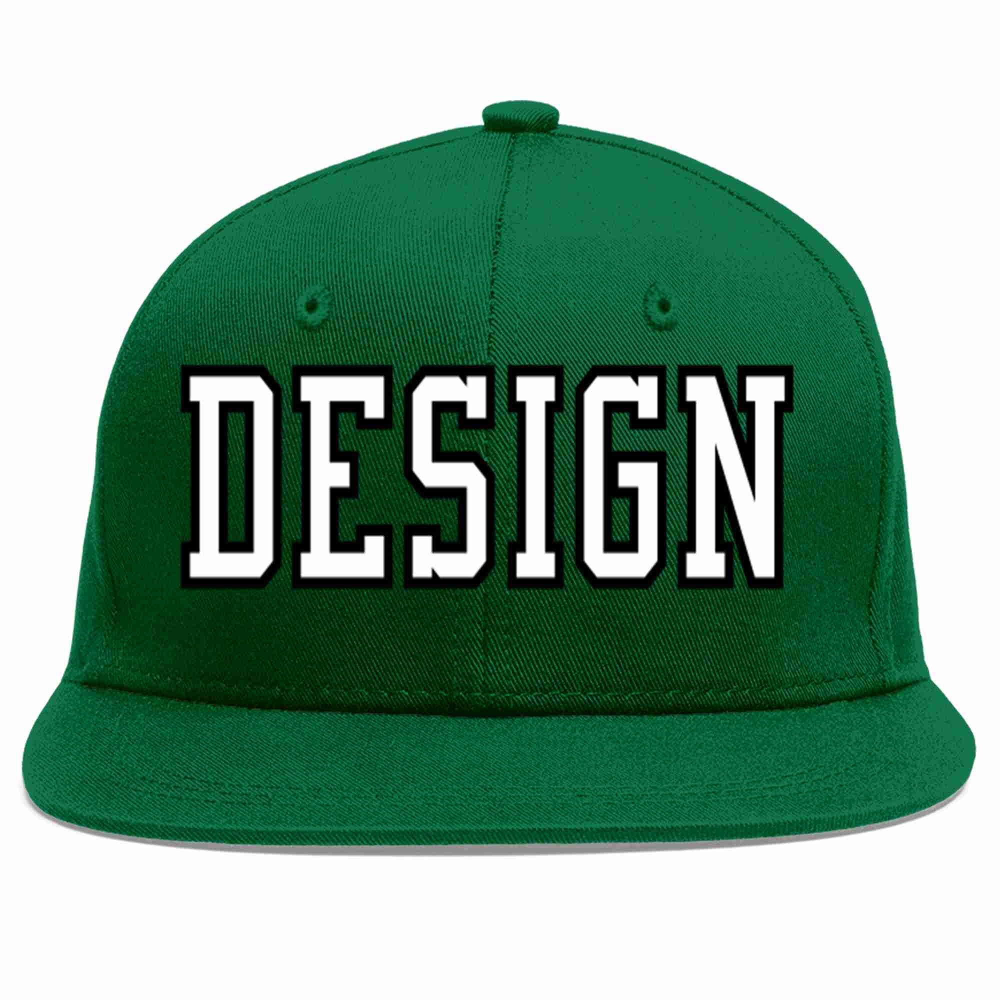 Conception personnalisée de casquette de baseball de sport à avant-toit plat vert blanc-noir pour hommes/femmes/jeunes