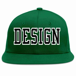 Conception personnalisée de casquette de baseball de sport à avant-toit plat vert noir-blanc pour hommes/femmes/jeunes