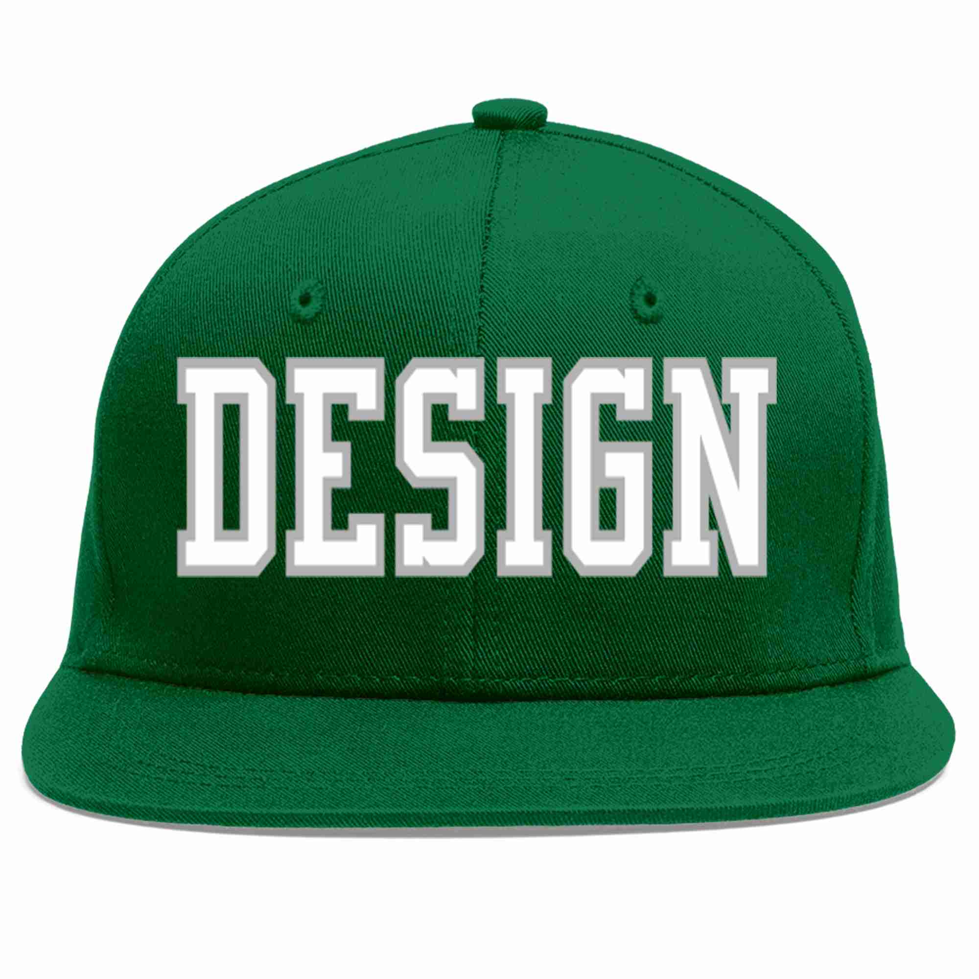 Custom Green White-Gray Flat Eaves Sport Baseball Cap Design for Men/Women/Youth