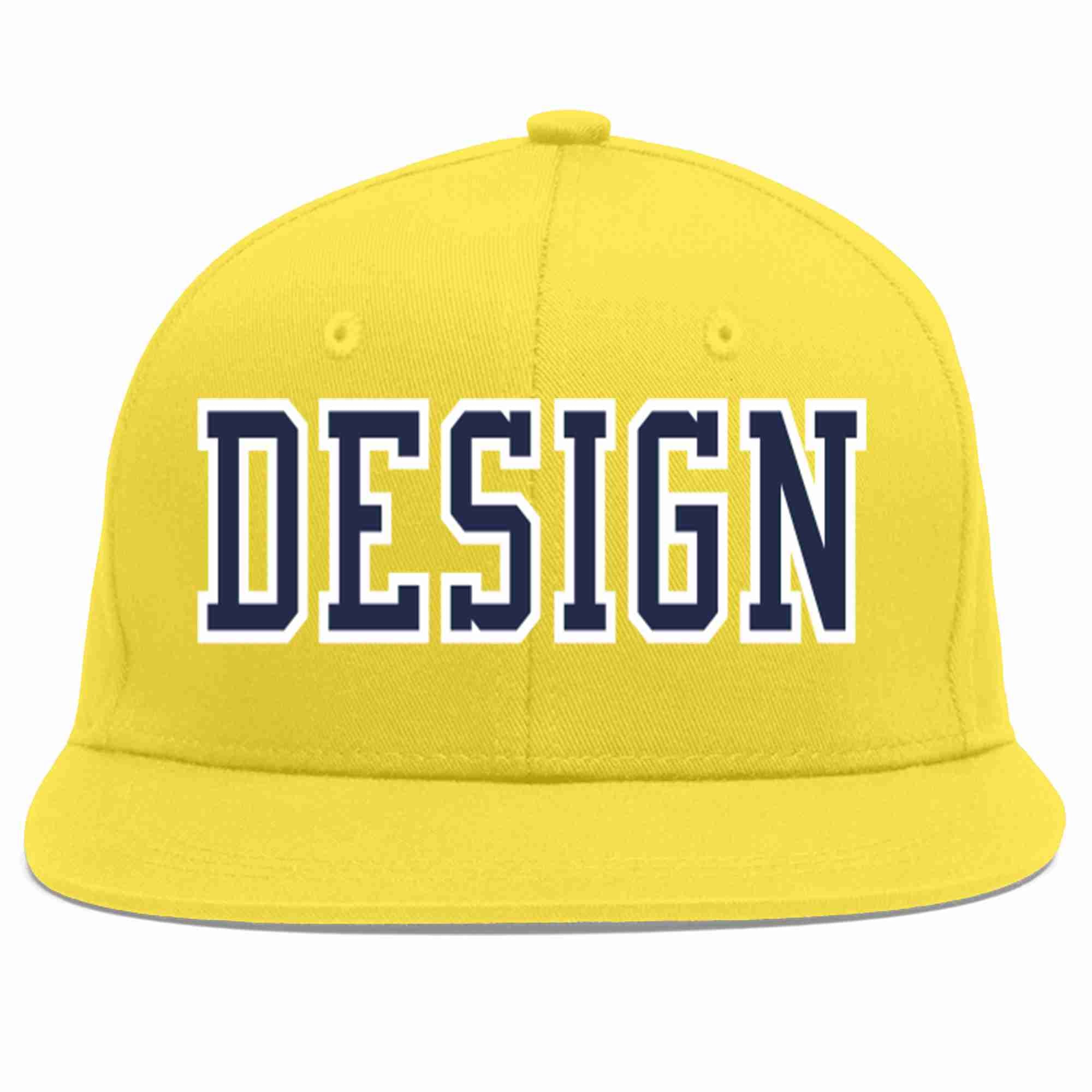 Custom Light Gold Navy-White Flat Eaves Sport Baseball Cap Design for Men/Women/Youth