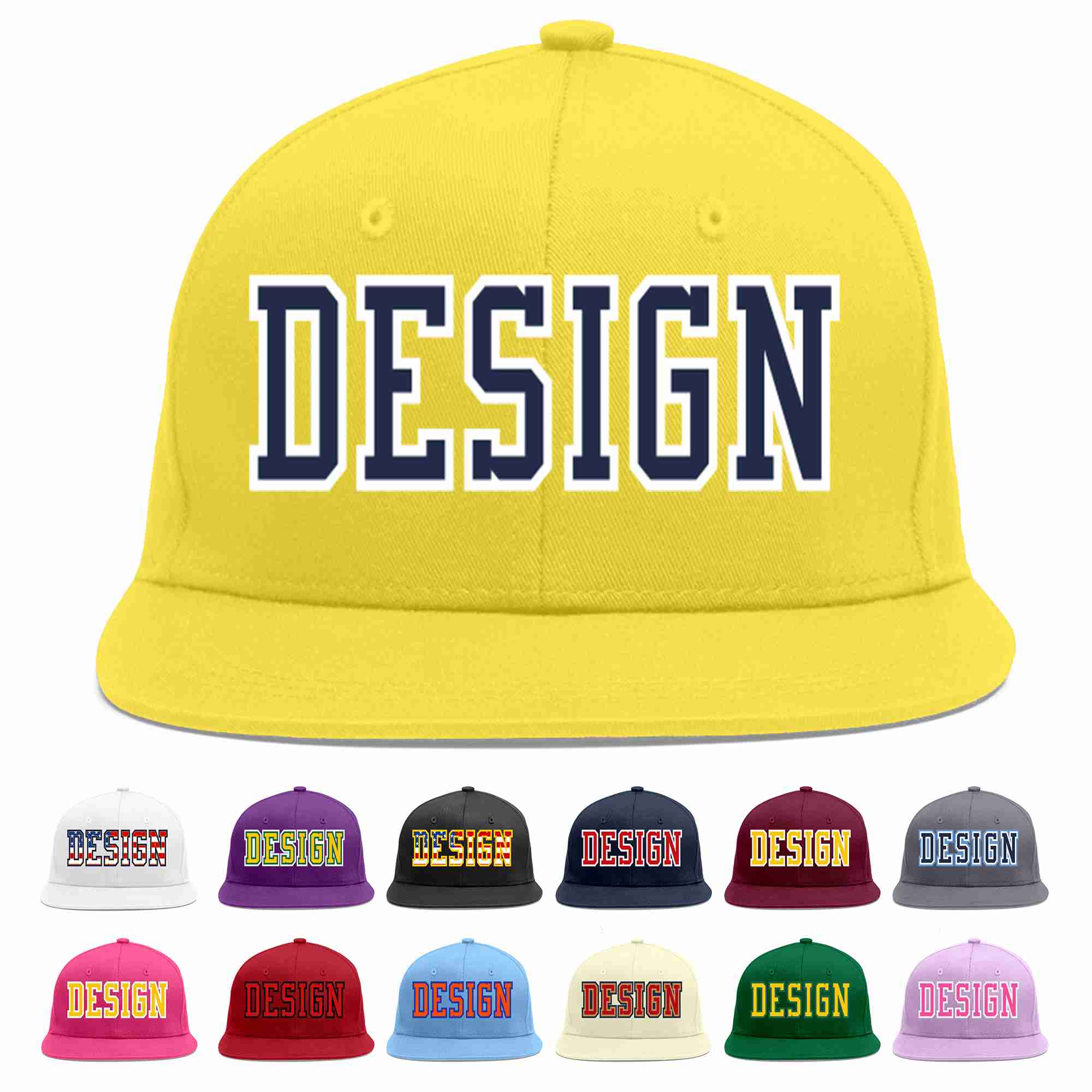 Custom Light Gold Navy-White Flat Eaves Sport Baseball Cap Design for Men/Women/Youth