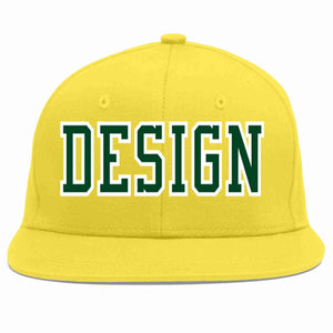 Custom Light Gold Green-White Flat Eaves Sport Baseball Cap Design for Men/Women/Youth