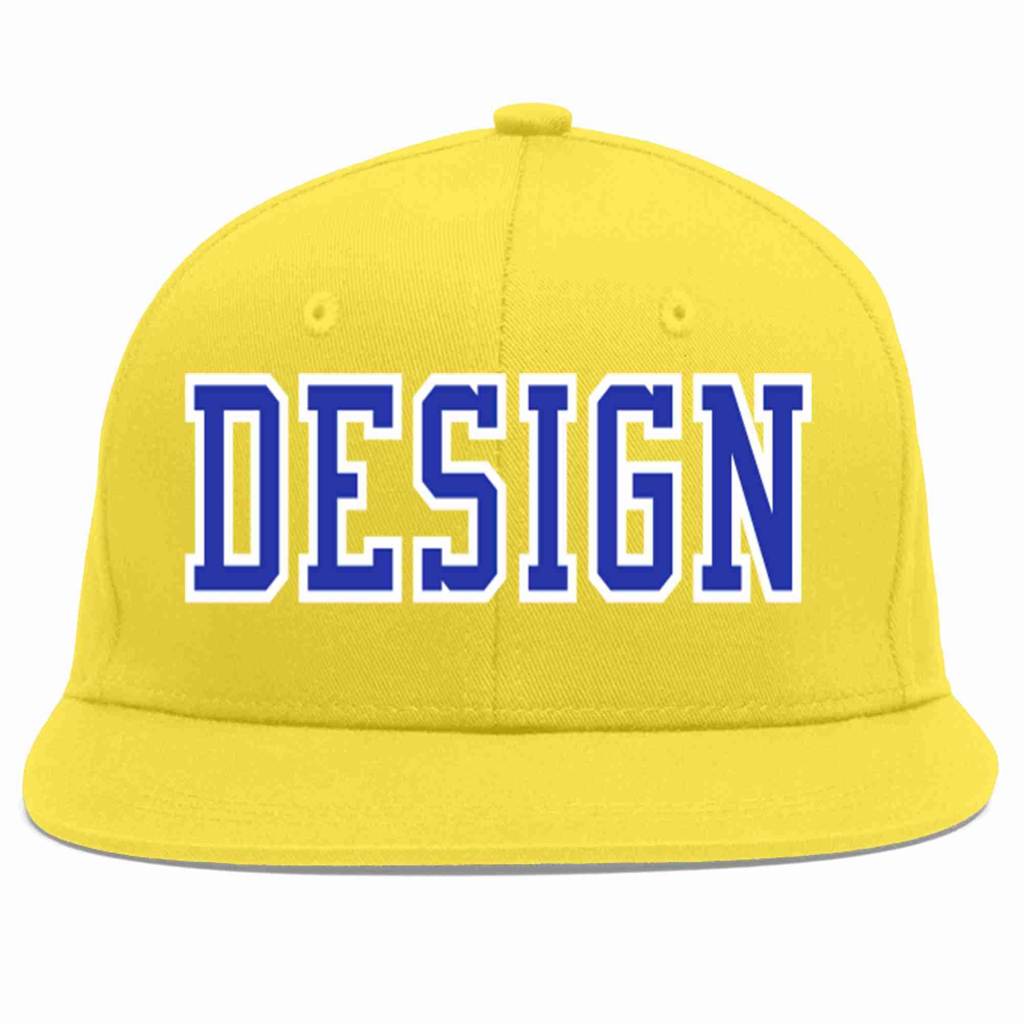 Custom Light Gold Royal-White Flat Eaves Sport Baseball Cap Design for Men/Women/Youth