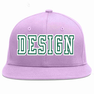 Custom Light Purple White-Kelly Green Flat Eaves Sport Baseball Cap Design for Men/Women/Youth