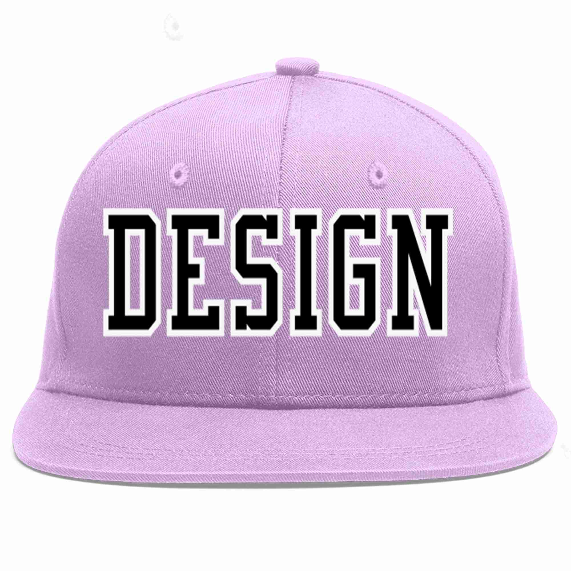 Custom Light Purple Black-White Flat Eaves Sport Baseball Cap Design for Men/Women/Youth