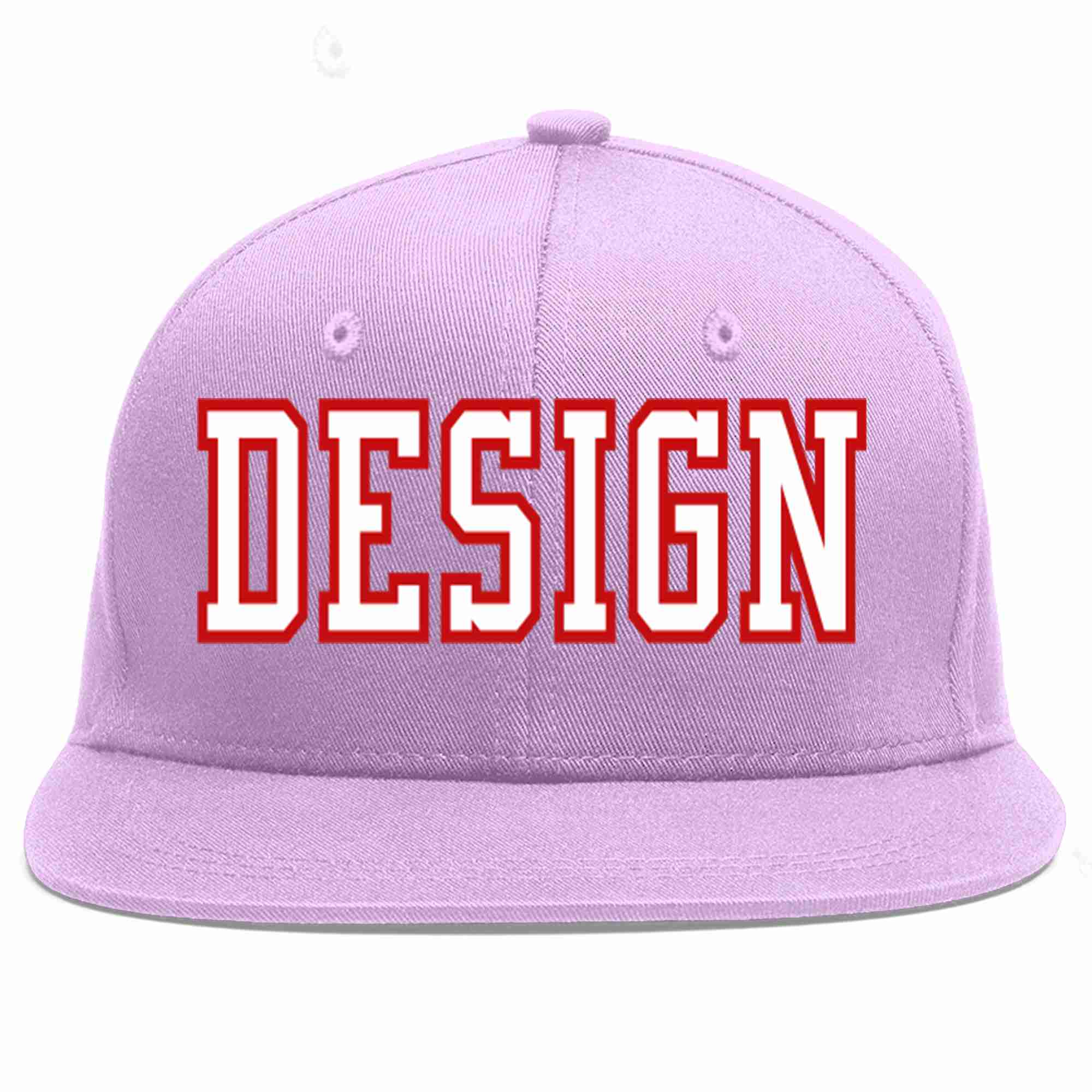 Custom Light Purple White-Red Flat Eaves Sport Baseball Cap Design for Men/Women/Youth