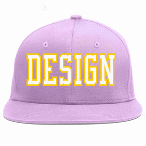 Custom Light Purple White-Gold Flat Eaves Sport Baseball Cap Design for Men/Women/Youth