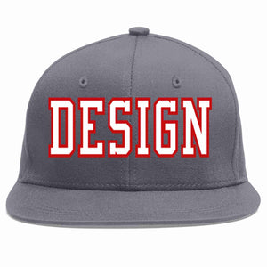 Conception personnalisée de casquette de baseball de sport à avant-toit plat gris foncé blanc-rouge pour hommes/femmes/jeunes