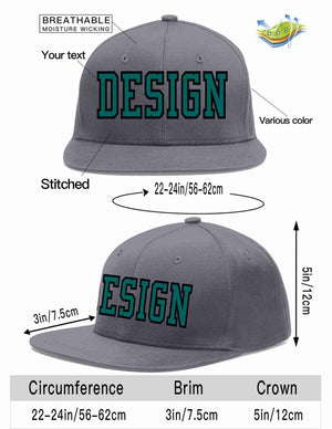 Custom Dark Gray Aqua-Black Flat Eaves Sport Baseball Cap Design for Men/Women/Youth