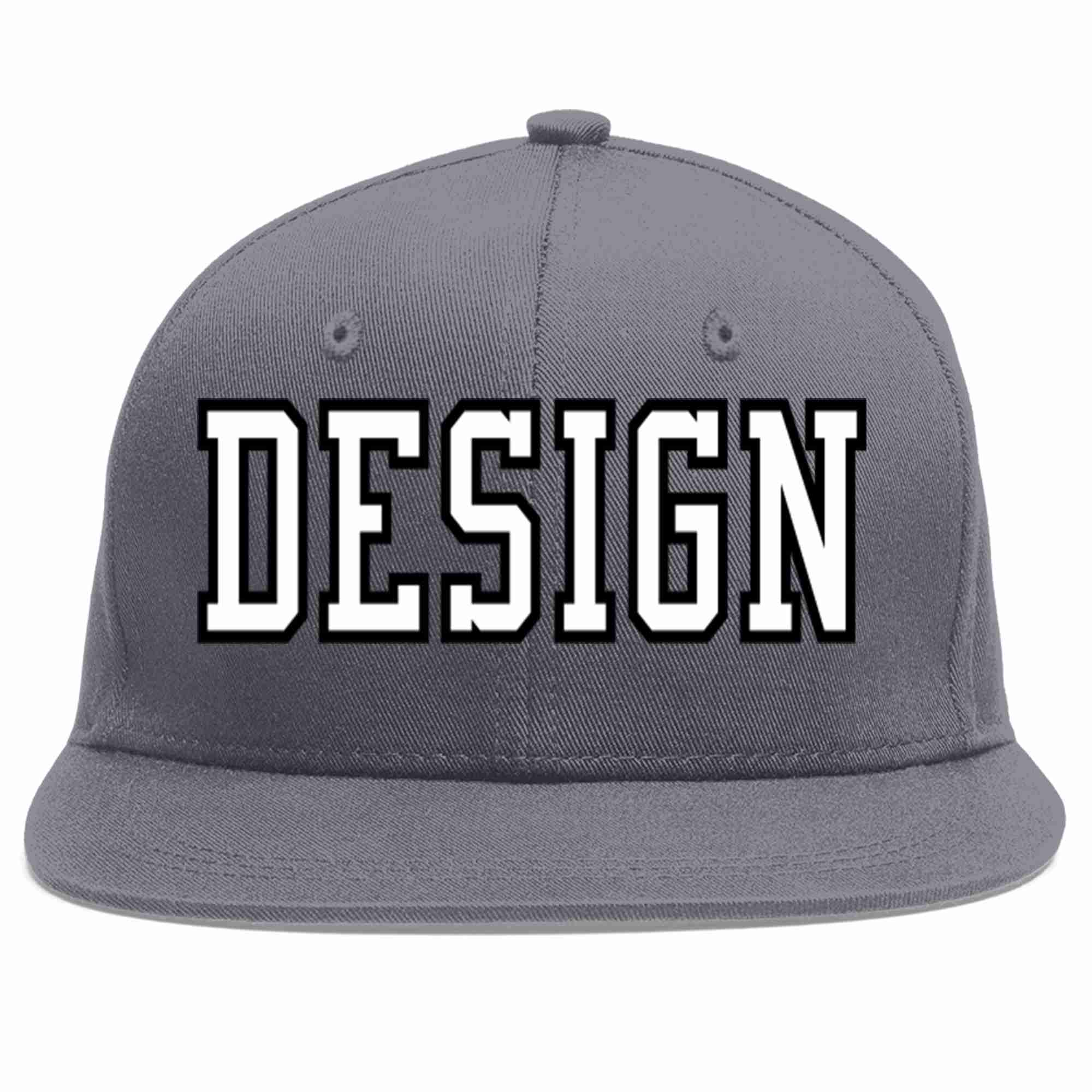 Custom Dark Gray White-Black Flat Eaves Sport Baseball Cap Design for Men/Women/Youth