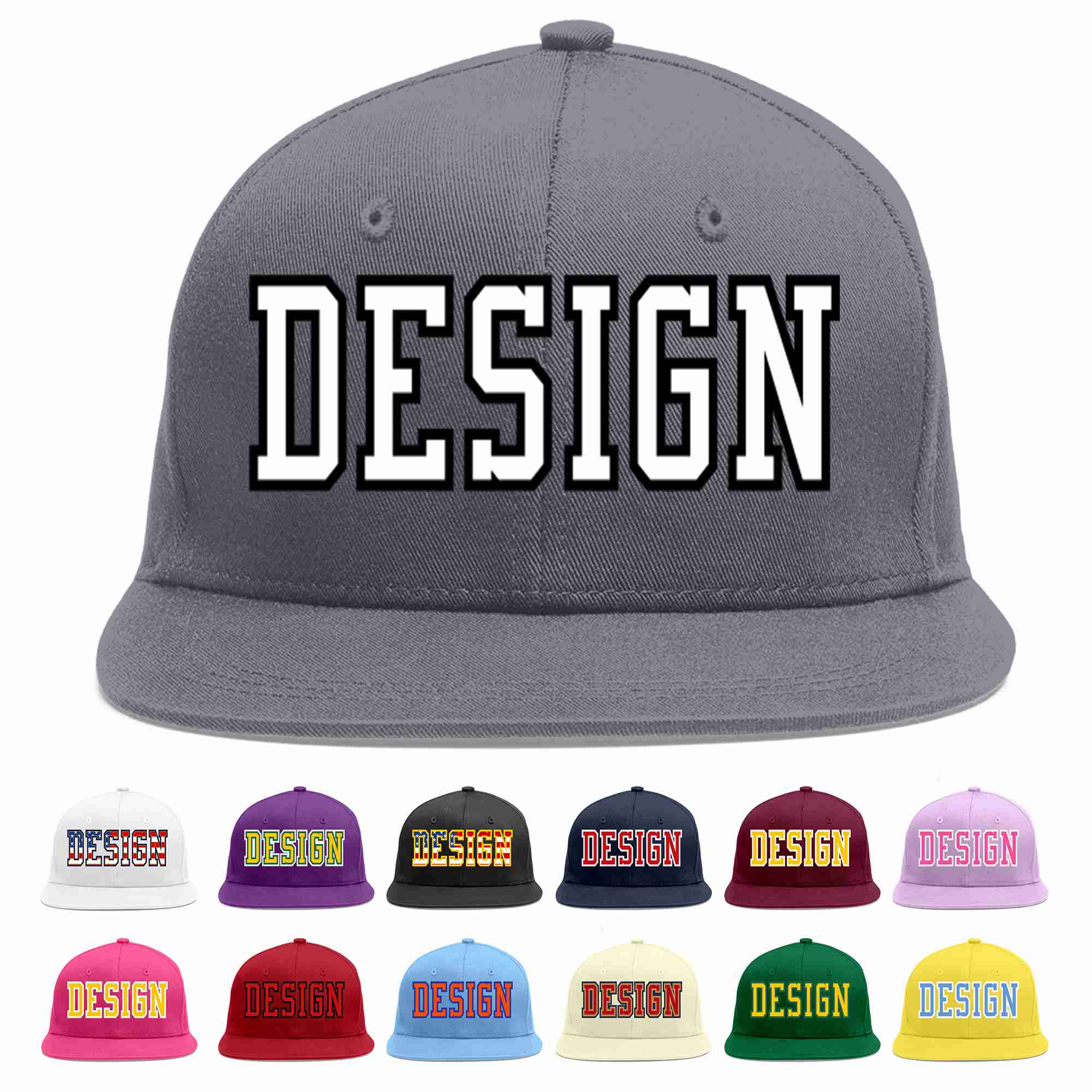 Custom Dark Gray White-Black Flat Eaves Sport Baseball Cap Design for Men/Women/Youth