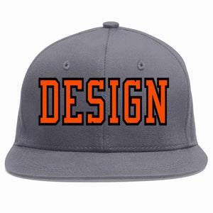 Custom Dark Gray Orange-Black Flat Eaves Sport Baseball Cap Design for Men/Women/Youth