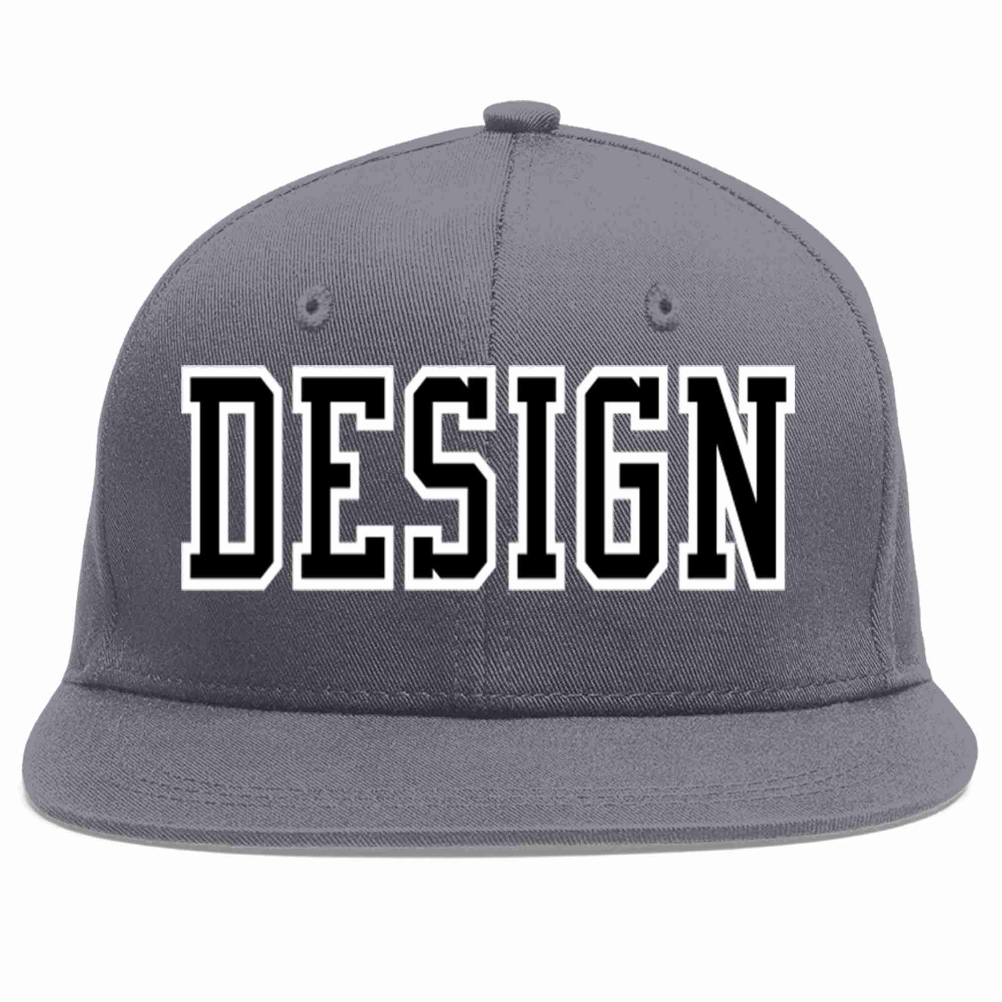 Custom Dark Gray Black-White Flat Eaves Sport Baseball Cap Design for Men/Women/Youth