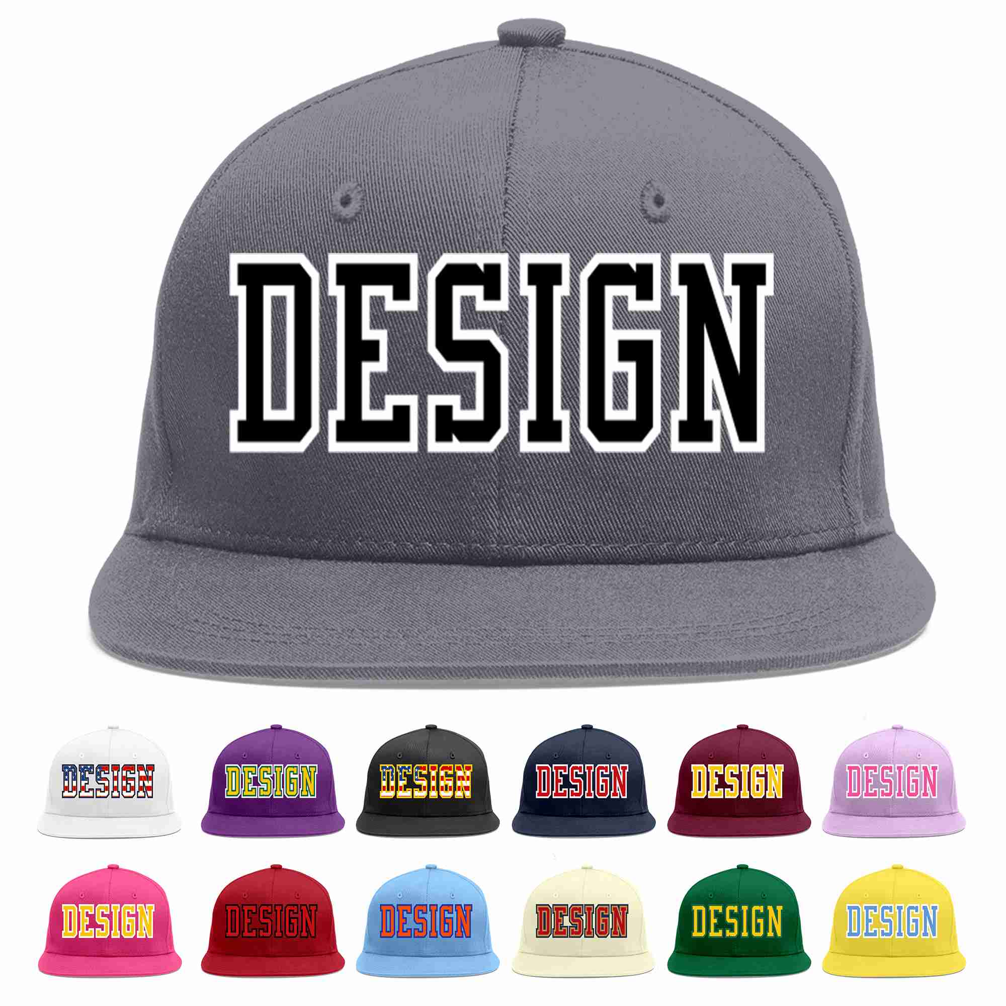 Custom Dark Gray Black-White Flat Eaves Sport Baseball Cap Design for Men/Women/Youth