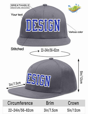 Custom Dark Gray Royal-White Flat Eaves Sport Baseball Cap Design for Men/Women/Youth