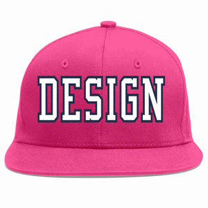 Custom Rose Red White-Navy Flat Eaves Sport Baseball Cap Design for Men/Women/Youth