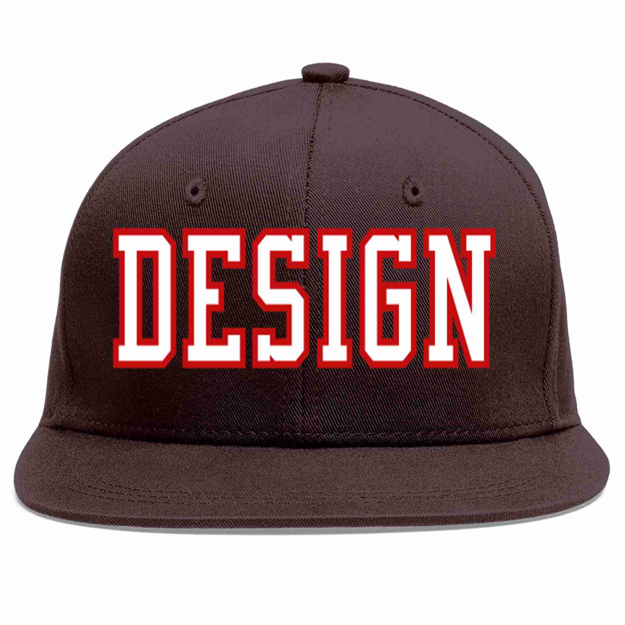 Conception personnalisée de casquette de baseball de sport à avant-toit plat marron blanc-rouge pour hommes/femmes/jeunes