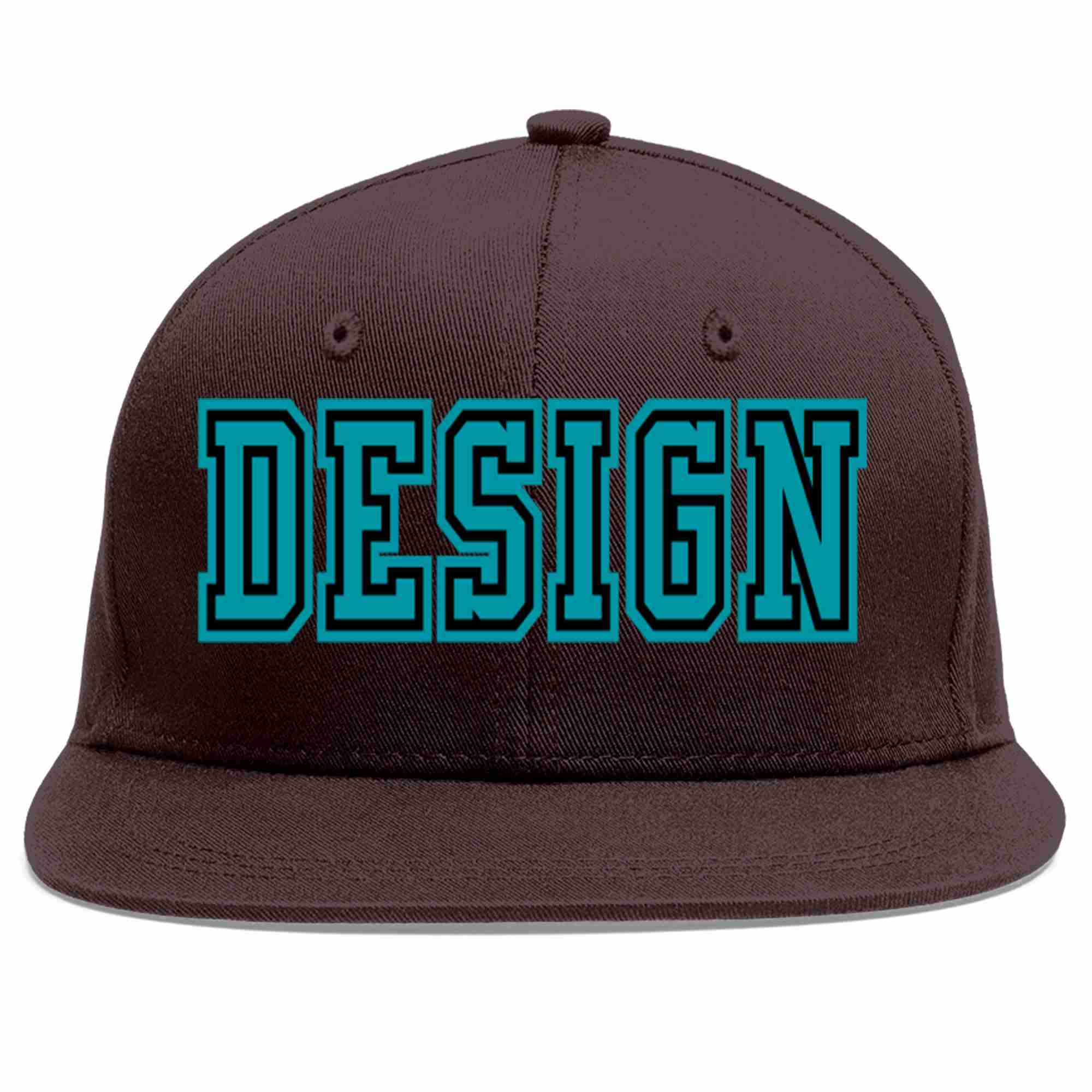 Conception personnalisée de casquette de baseball de sport à Eaves plates marron Aqua-noir pour hommes/femmes/jeunes