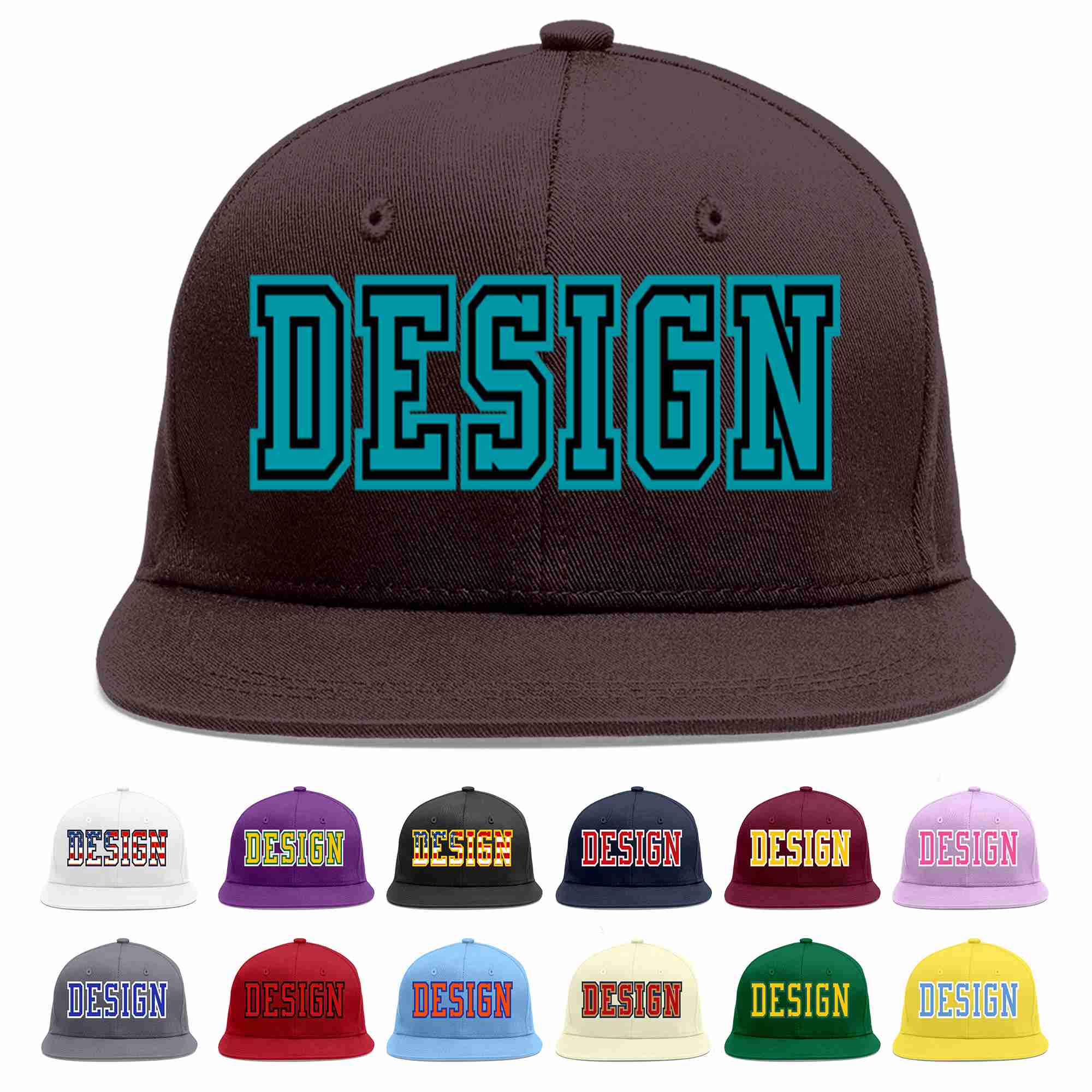 Custom Brown Aqua-Black Flat Eaves Sport Baseball Cap Design for Men/Women/Youth