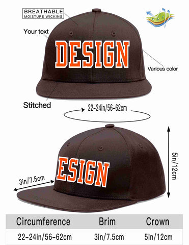 Custom Brown Orange-White Flat Eaves Sport Baseball Cap Design for Men/Women/Youth