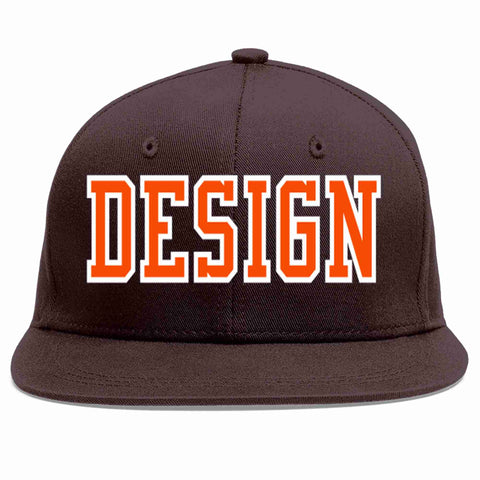 Custom Brown Orange-White Flat Eaves Sport Baseball Cap Design for Men/Women/Youth