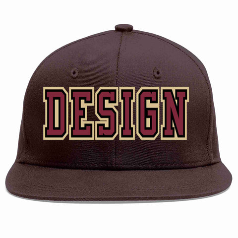 Custom Brown Crimson-Black Flat Eaves Sport Baseball Cap Design for Men/Women/Youth