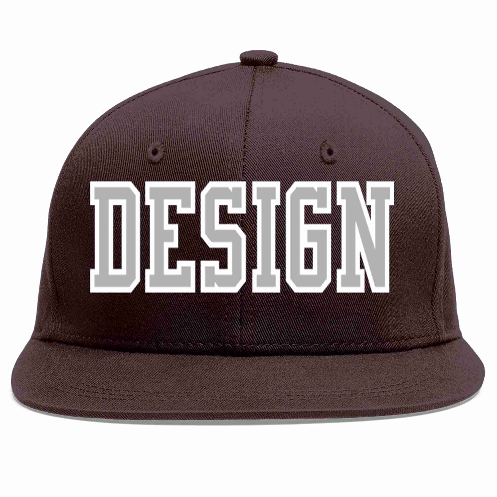 Custom Brown Gray-White Flat Eaves Sport Baseball Cap Design for Men/Women/Youth