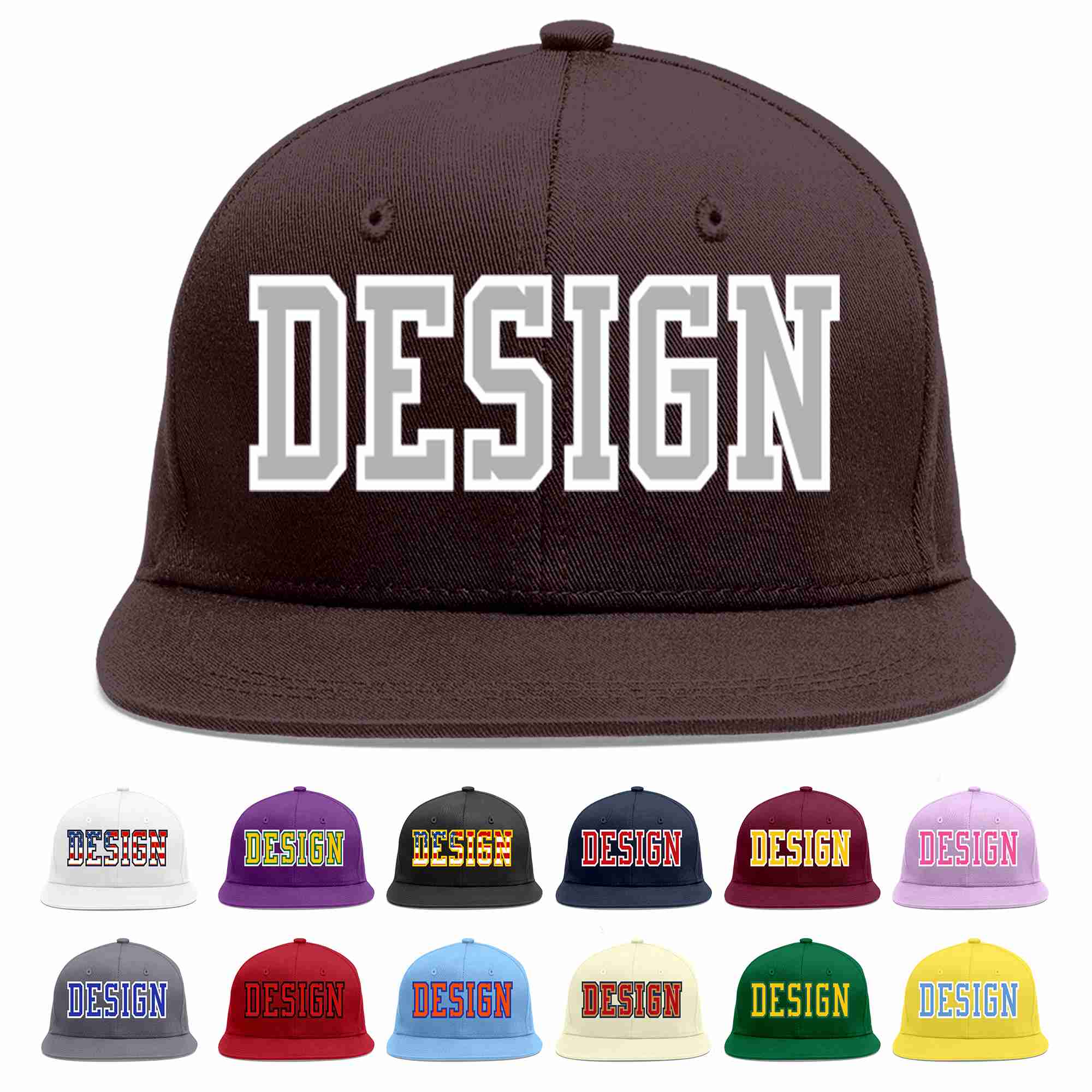 Custom Brown Gray-White Flat Eaves Sport Baseball Cap Design for Men/Women/Youth