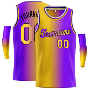 Maillot de basket-ball incliné, personnalisé, jaune, violet, noir-violet, dégradé, hauts à la mode