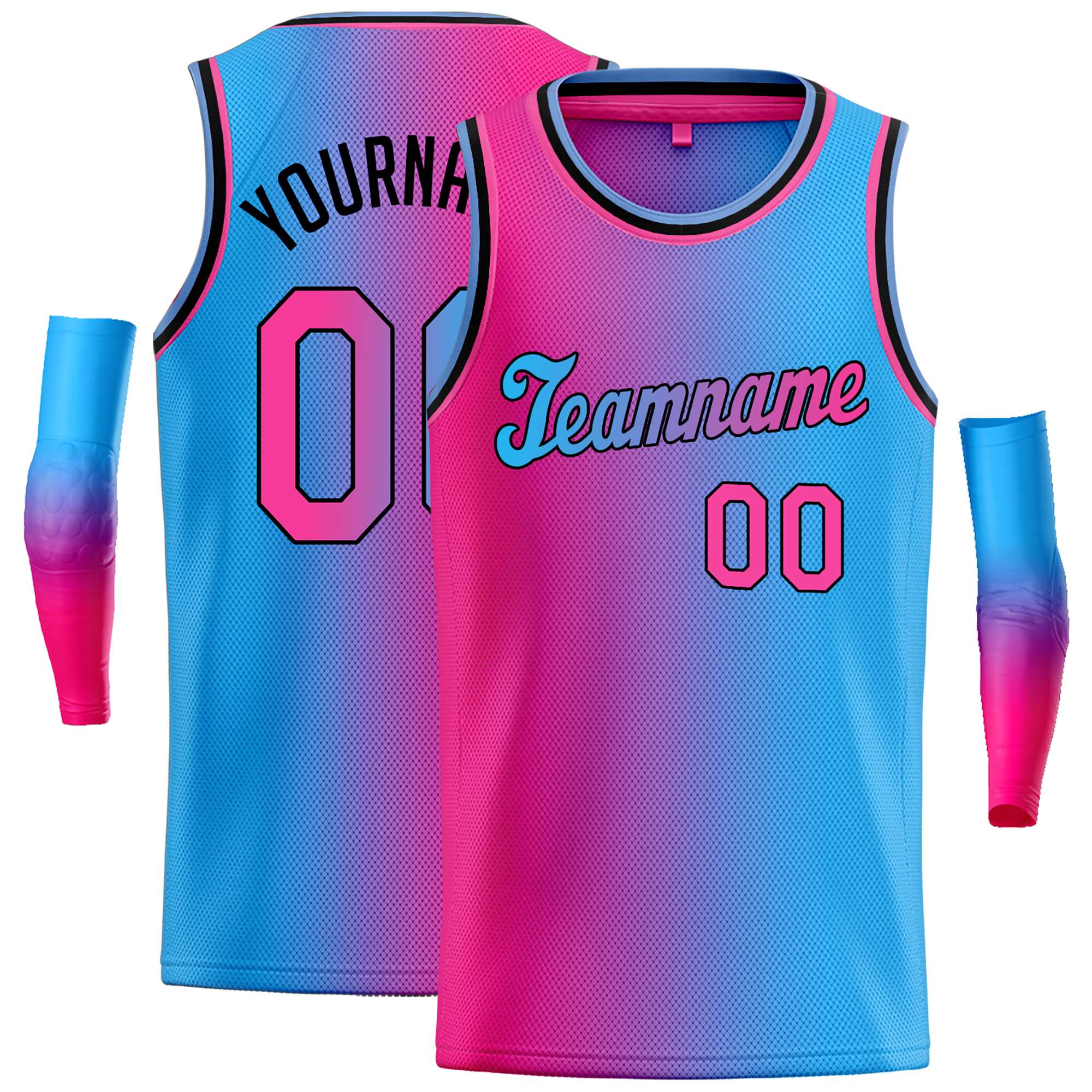 Maillot de basket-ball incliné personnalisé, dégradé rose bleu-noir, hauts à la mode