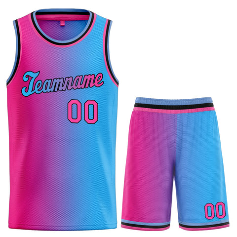 Custom Pink Blue Gradient Fashion Sets Basketball Jersey