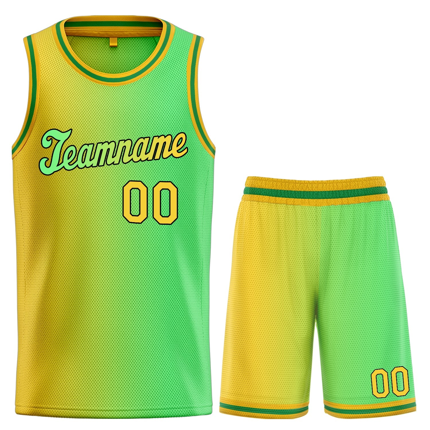 Maillot de basket-ball personnalisé, vert néon, jaune, dégradé, ensembles de mode