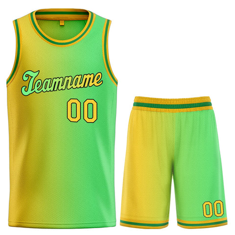 Custom Neon Green Yellow Gradient Fashion Sets Basketball Jersey