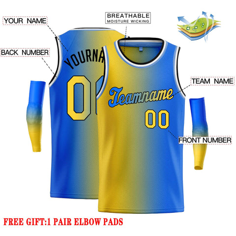 Custom Yellow Blue Black-Blue Gradient Fashion Tops Tilted Basketball Jersey