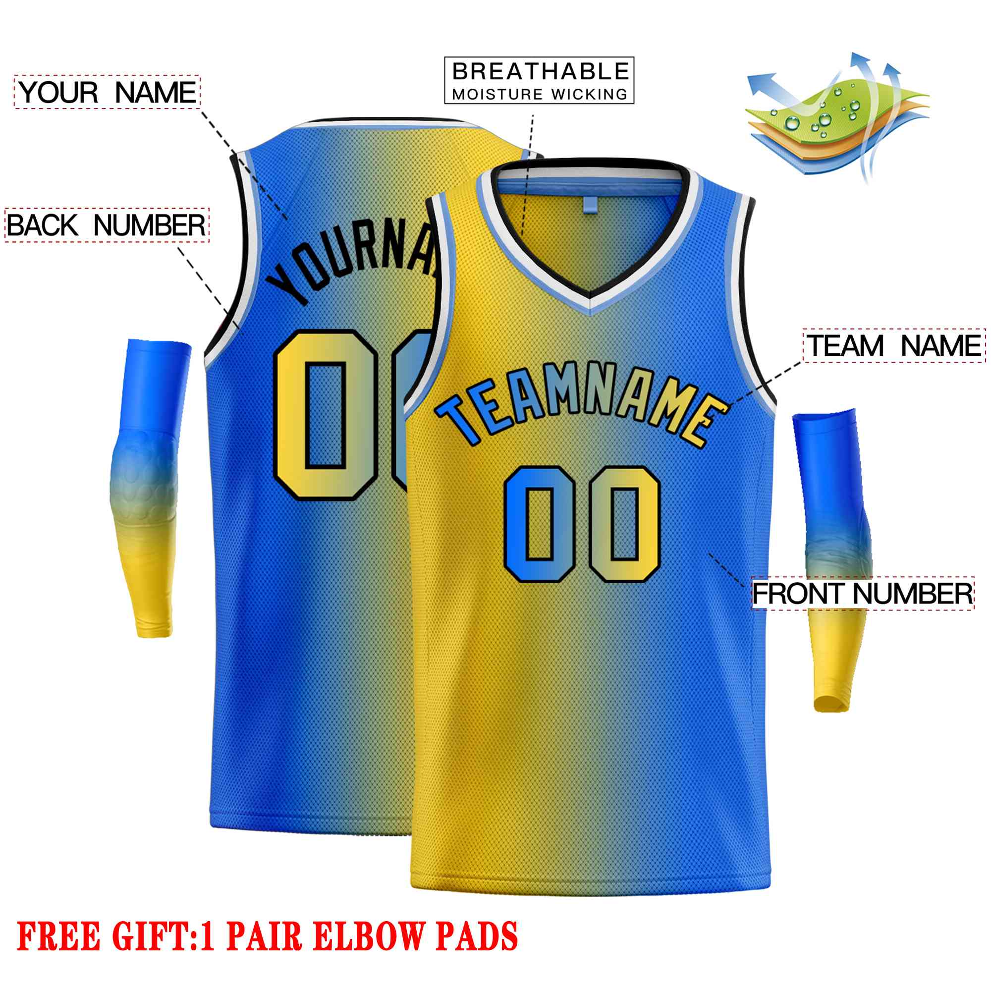 Custom Yellow Royal-Black Gradient Fashion Tops Basketball Jersey