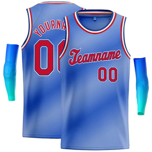 Maillot de basket-ball incliné personnalisé, dégradé bleu clair blanc-rouge, hauts à la mode