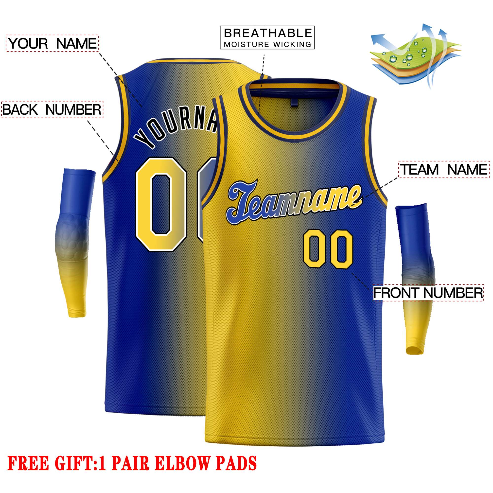 Custom Yellow Royal Black-Royal Gradient Fashion Tops Tilted Basketball Jersey