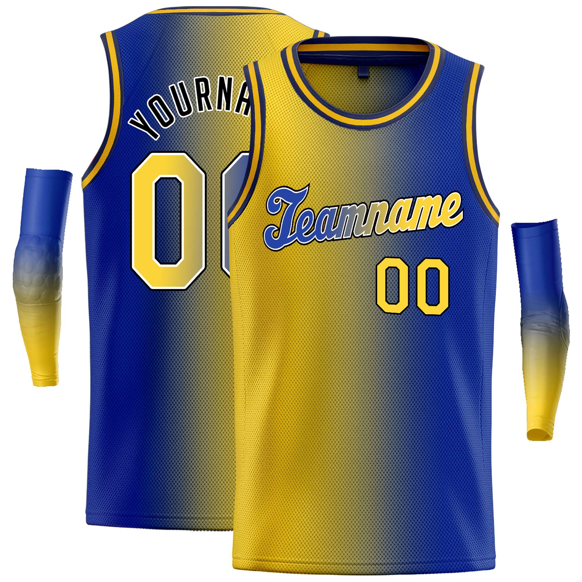 Custom Yellow Royal Black-Royal Gradient Fashion Tops Tilted Basketball Jersey