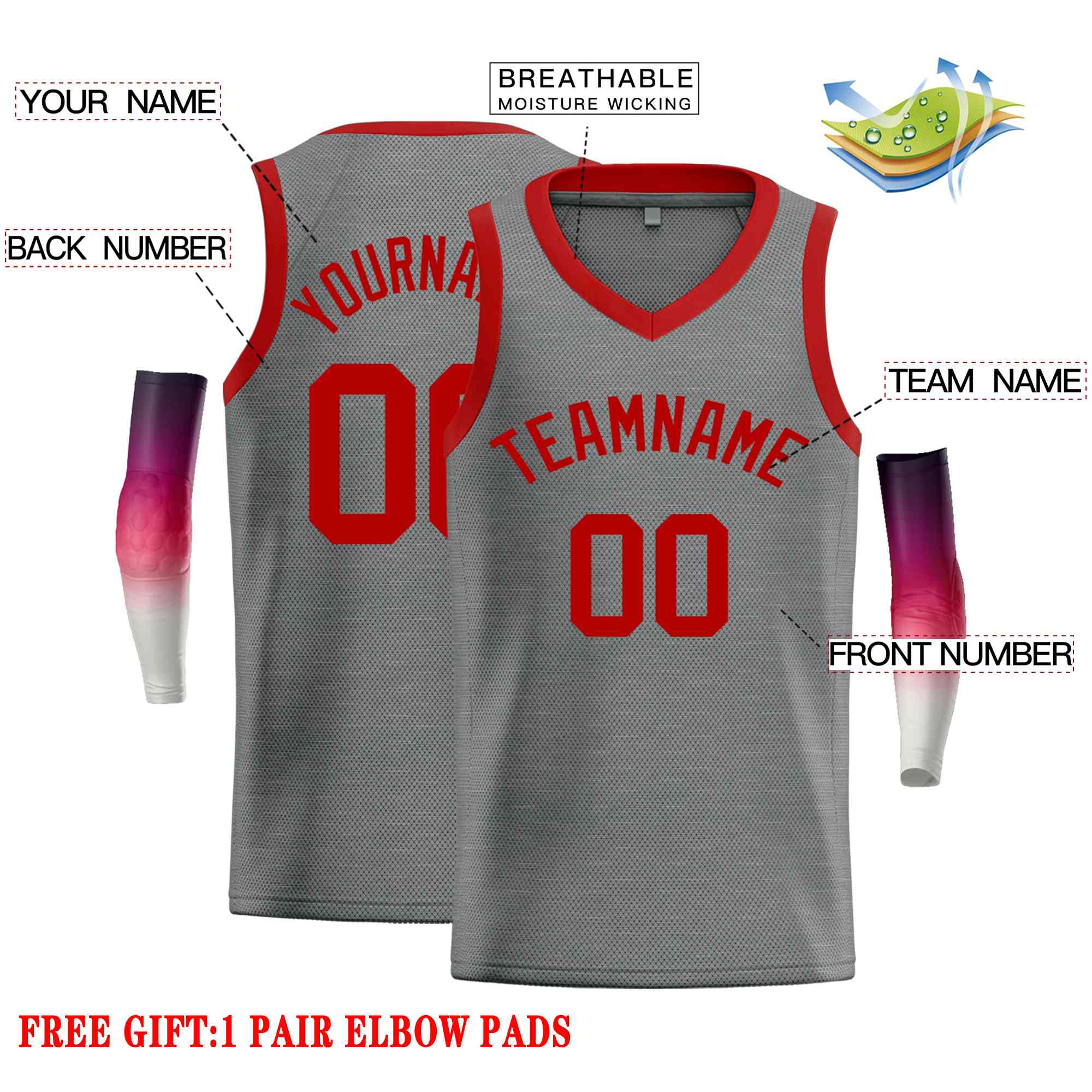 Custom Dark Gray Red-Classic Tops Men Casual Basketball Jersey