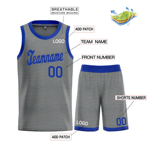 Custom Gray Royal Classic Sets Basketball Jersey